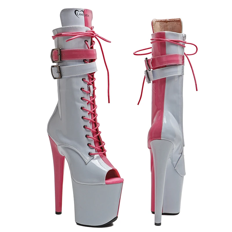 Leecabe/20 см/8 дюймов розово-белые ботинки на платформе с лакированным верхом высоком