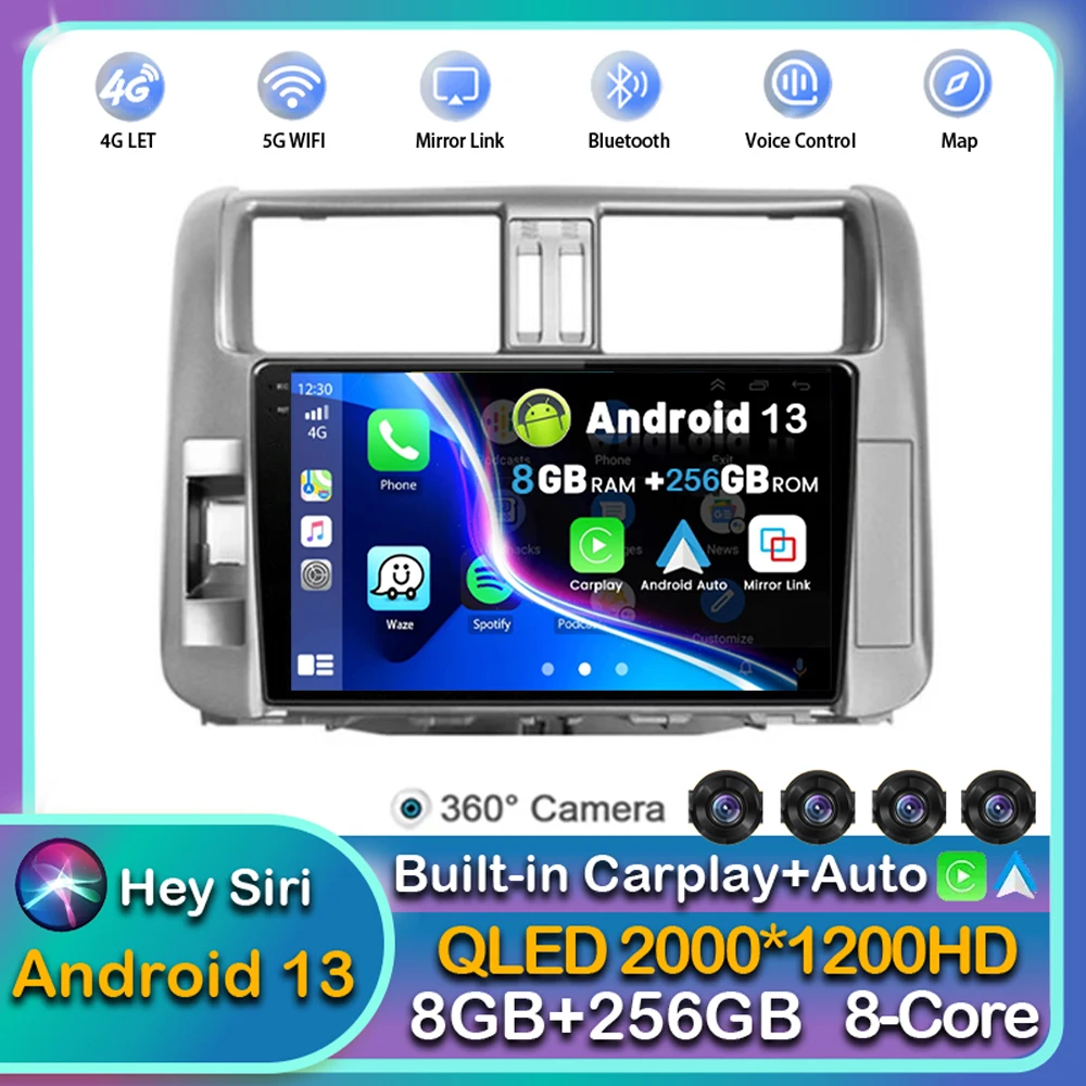 

Android 13 Carplay Auto Car Radio For Toyota Land Cruiser Prado 150 2009-2013 Multimedia GPS Player Stereo 2din DSP 4G Head Unit