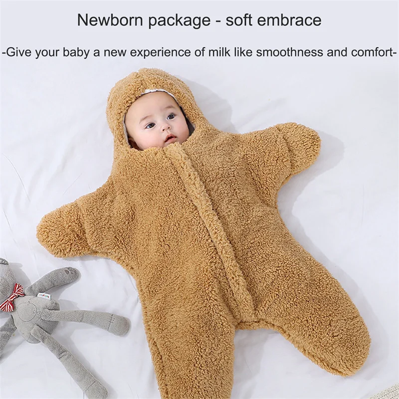 

2022 Newborn Clothes Winter Keeping Warm Baby Sleeping Bag Soft Fleece Infant Sleepsack Cute Starfish Baby Siamese Clothes