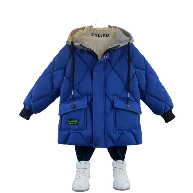 Пальто для мальчиков хлопковая куртка ветровка верхняя одежда 2024 синяя зимняя