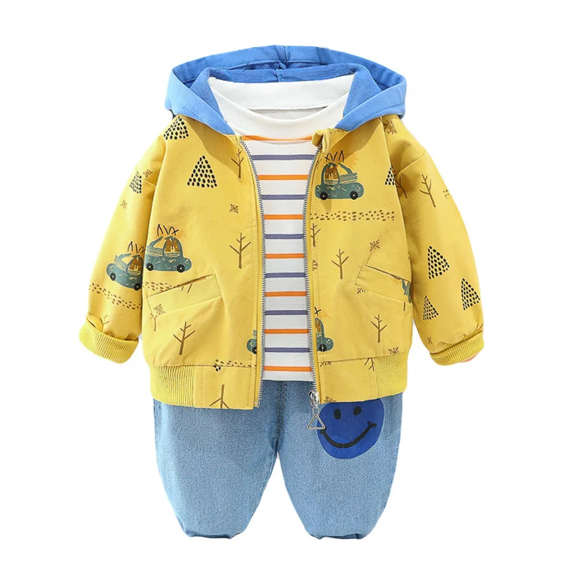 

Boys' Autumn Suit New Children's Zipper Hoodie Jacket+pant+shirt Baby Style Three-piece Children's Outfit 0-5 Ages