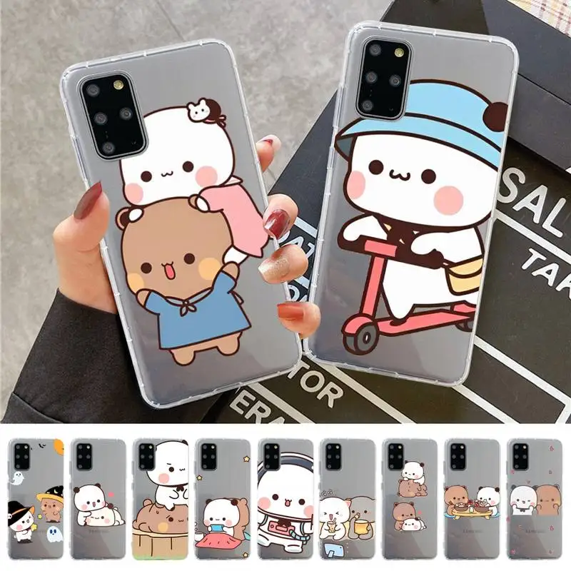 

Cartoon Peach Mochi Cat Phone Case for Samsung A51 A52 A71 A12 for Redmi 7 9 9A for Huawei Honor8X 10i Clear Case