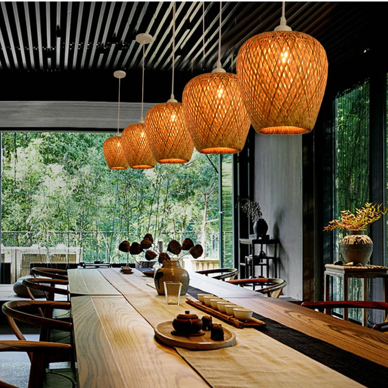 Современная Подвесная лампа из бамбука ручной работы винтажный светильник для