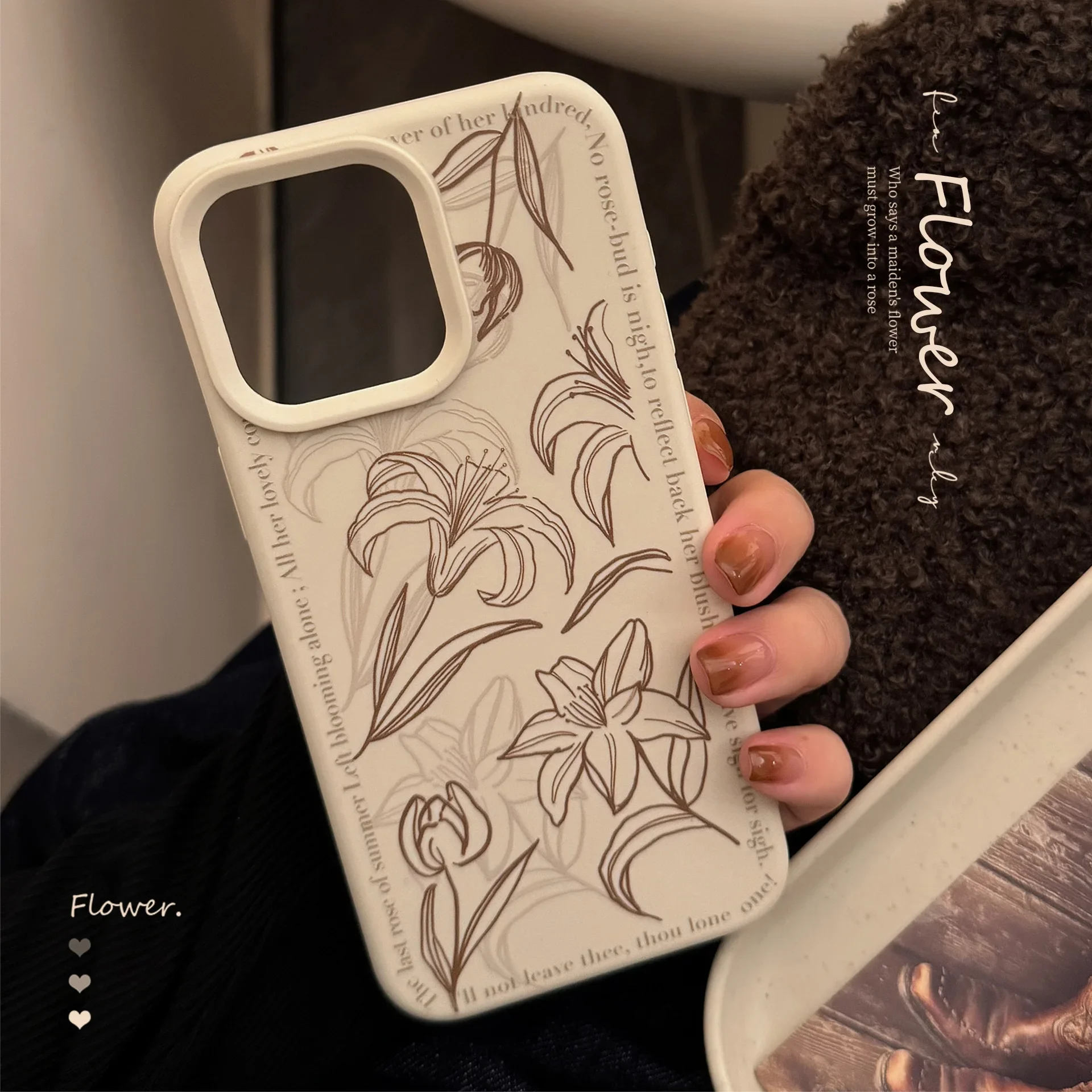 Чехол для телефона Ins Style Handuscript Lily Flower IPhone 16 15 14 12 13 11 Pro ProMax Plus X XR противоударный