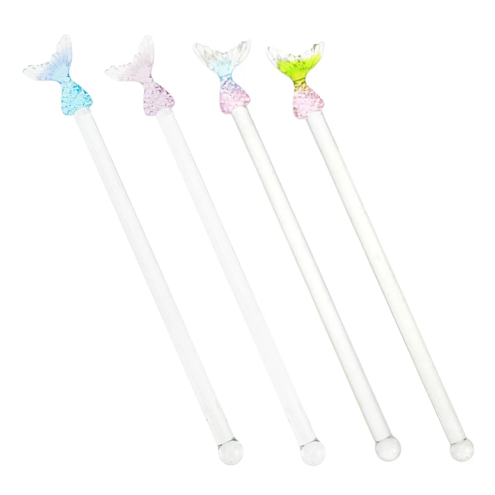 

4pcs Coffee Stirrer Sticks Multipurpose Glass Mixing Sticks Mermaid Designed Stirrers
