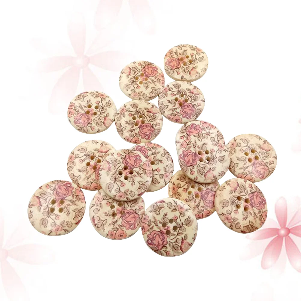 

10 Pcs Four Holes Button Coat Wooden Buttons DIY Assorted Jeans Natrual Crafts Colorful Flowers Printed