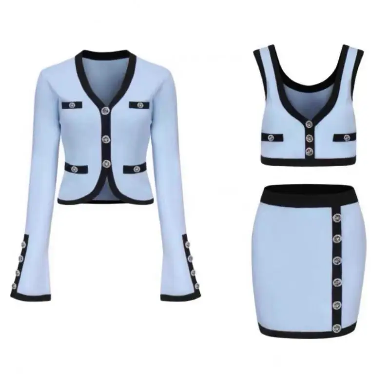 Женский винтажный трикотажный комплект из 3 предметов Кардиган с длинным рукавом