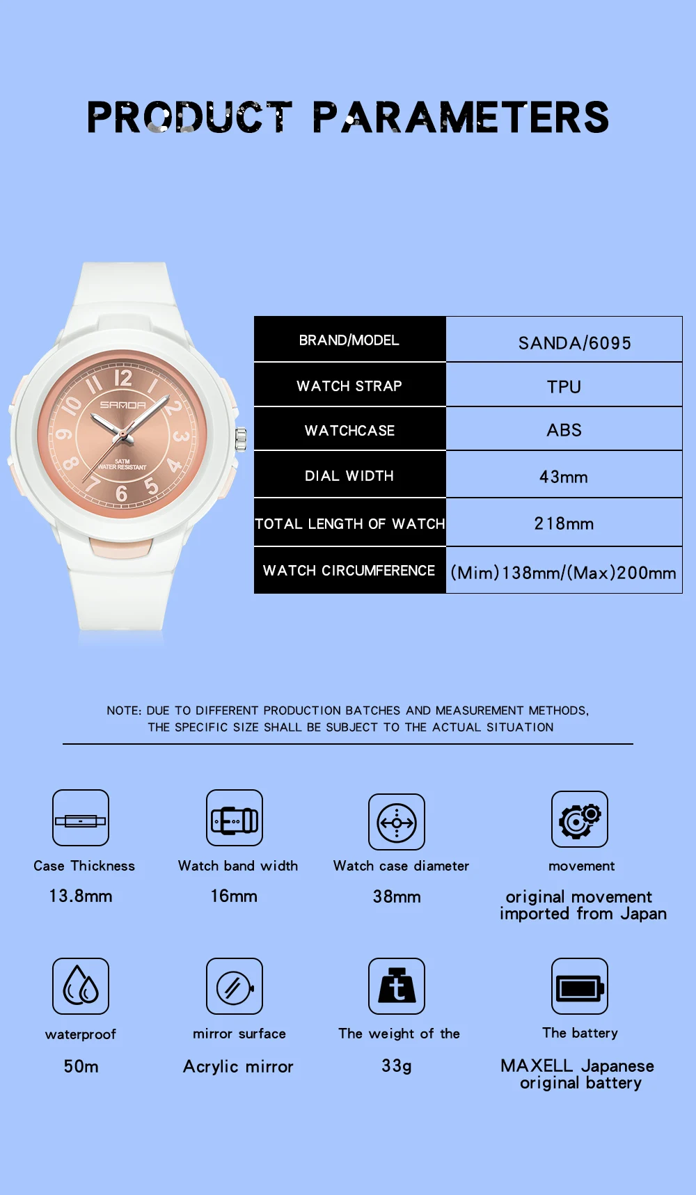 2023 SANDA Fashion Causual Quartz Movement Watch Popular Universal Student Clock Waterproof Men Women Simple Design Watches 6095