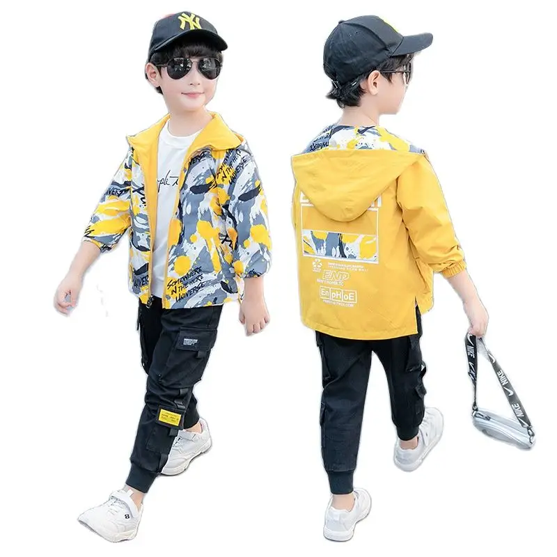 

Spring Autumn Childrens Clothing Boys Outwear Fashion New Sweatshirt Teens Casual Tops Camouflage Reversible Jackets 4-14 Yrs