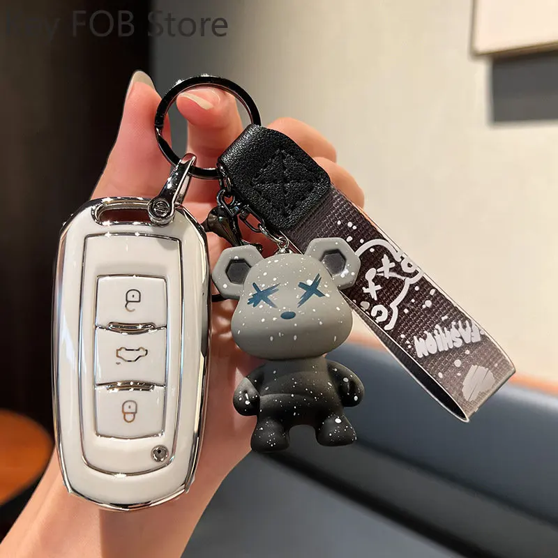 

Car Key Case Cover Fob Shell with keychain for Geely Atlas Boyue NL3 EX7 Emgrand X7 EmgrarandX7 SUV GT GC9 Borui Accessories