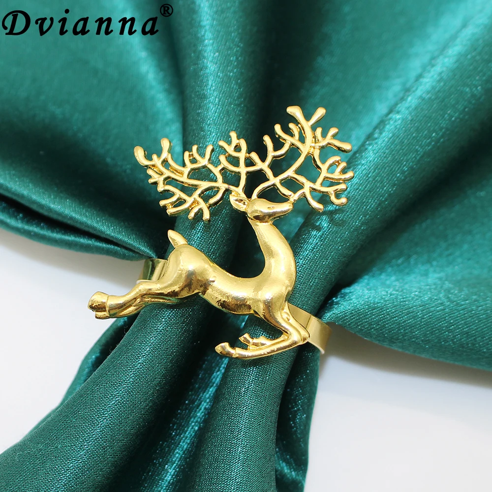 

6Pcs New Christmas Elk Napkin Rings Metal Xmas Snowflake Napkin Rings Gold Deer Napkin Buckle for Christmas Holiday Table Decor