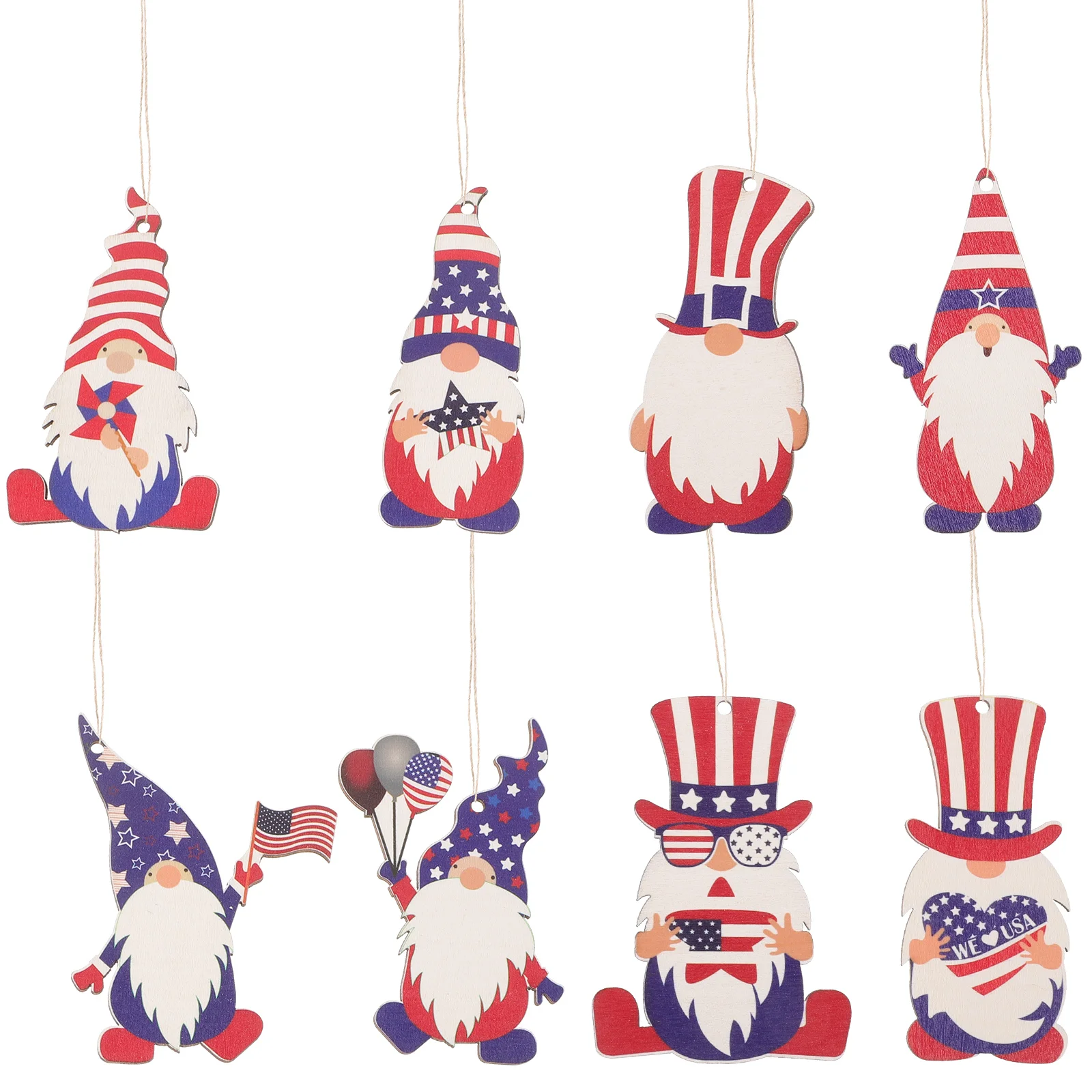 

8pcs Independence Day Themed Hanging Decor Adorable Cartoon Gnome Patriotic Pendant Party Favor