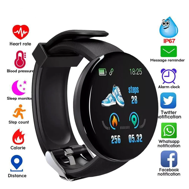 

D18 Color Screen Smart Bracelet Sleep Monitoring Heart Rate Blood Pressure Sports Bracelet Pedometer Waterproof Smart Watch
