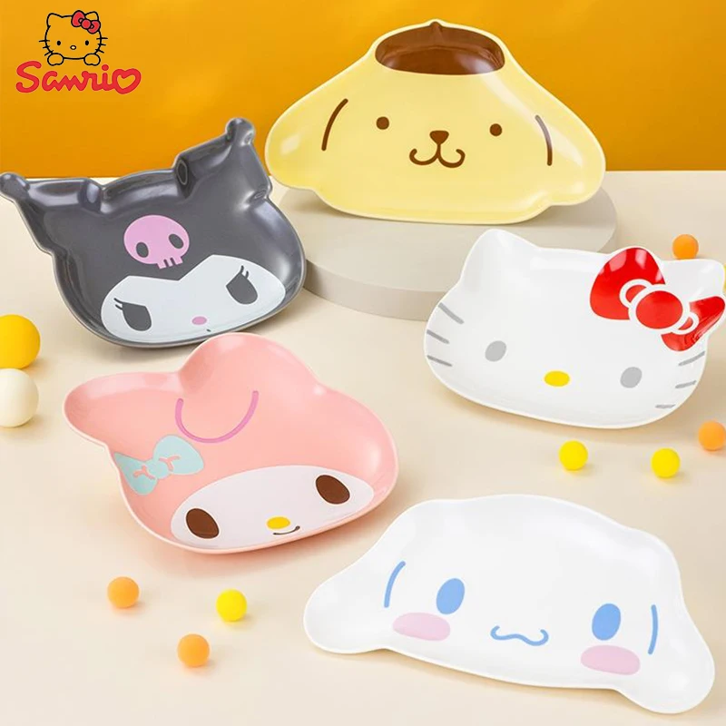 

Милая Sanrio, Hello Kitty Cinnamoroll My Melody Kuromi, домашняя Милая тарелка с мультяшным рисунком из мультфильма, столовые приборы, тарелка для закусок, тарелк...