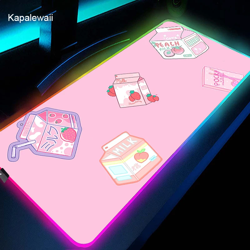 

900x400mm Strawberry Milk Rgb Mouse Pad Unique Computer Keyboard Carpet Pad Game Mousepad LED Accessories Gaming Pad Mouse