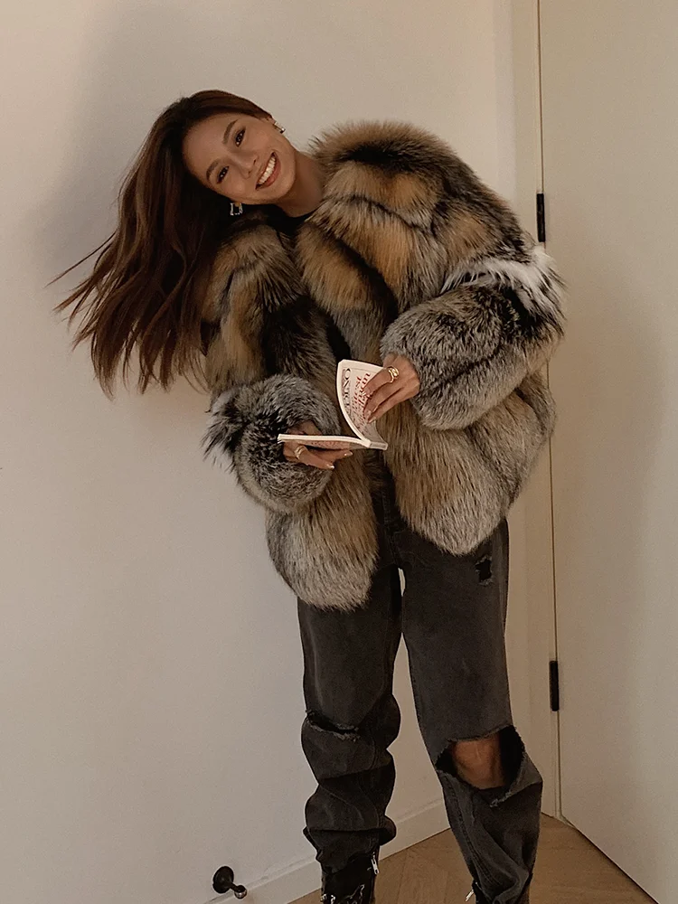 Golden Island Fox Fur Coat Fox Fur Coat Fur Integrated Round Neck