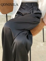 Summer Autumn Women's Pants Loose Classic Black Straight High Waist Casual Korean Silk Satin Wide Leg Trousers for Women Pants