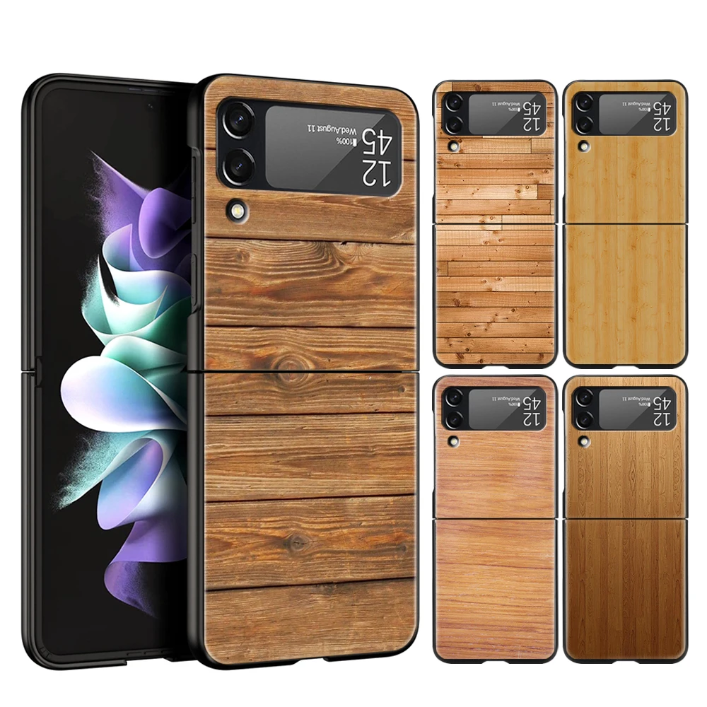 

Carved Wood Hard PC Phone Case For Samsung Galaxy Z Flip 4 Black Cover For Galaxy Z Flip 3 5G Foldable Shockproof Case Fundas