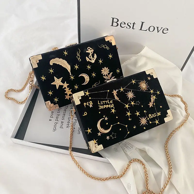 Купи MBTI Womens Square Shoulder Bag Velvet Embroidery Korean Style Starry Sky Purses and Handbags Luxury Designer Crossbody Bags за 1,328 рублей в магазине AliExpress