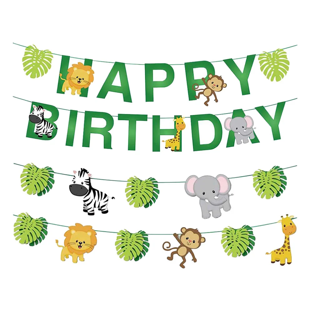 

Birthday Party Banner Jungle Decorations Animal Flag Bunting Shower Baby Bannersgarland Buntings Happy Theme Themed Wildballoons