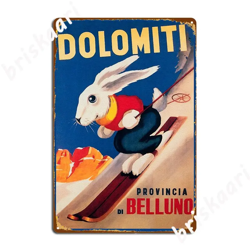 

Винтажный постер с изображением кролика лыжного кролика для зимних видов спорта и путешествий, металлический плакат с изображением таблич...