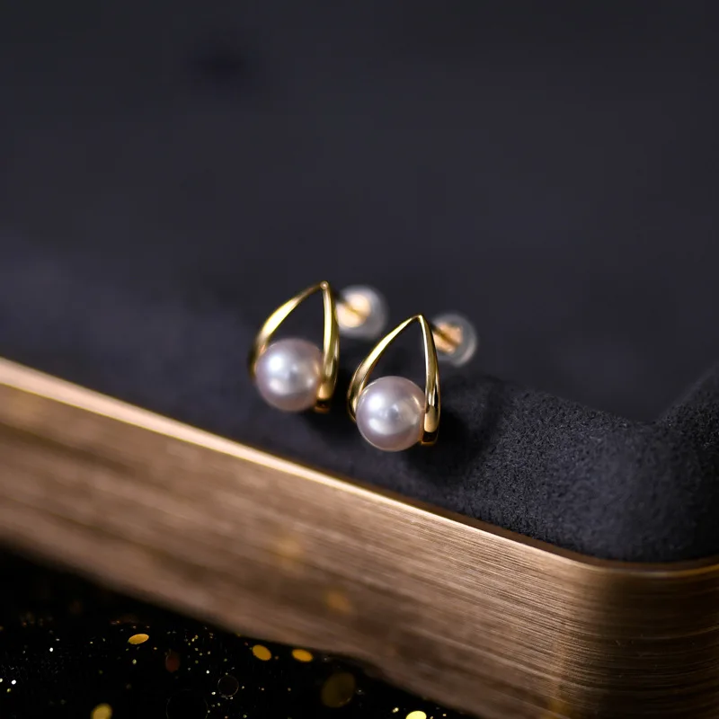 

Texture vacuum electroplated 18K gold water drop earrings pearl earrings simple high quality earrings light luxury small crowd