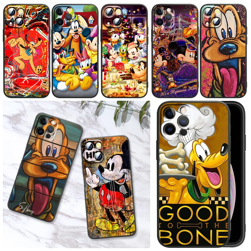 

Disney Mickey Minnie Pet Pluto For Apple iPhone11 12 13 Pro Mini X XR XS Max 7 8 Plus Black luxury Silicone Soft Phone Case