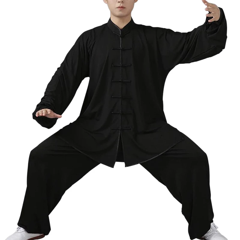 Traditional Chinese Clothing Black Long Sleeve Wushu TaiChi Men KungFu Uniform Suit Uniforms Tai Chi Exercise Clothing Unisex unisex isolation hooded long sleeve coverall hazmat suit protection protective disposable factory hospital safety clothing