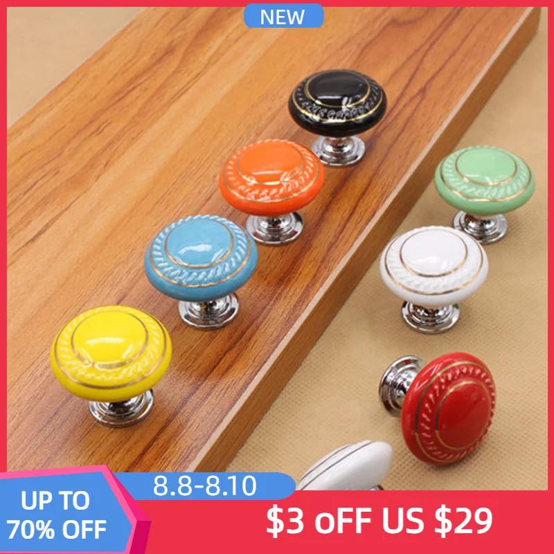 

TFAAI Ceramic Dresser Knobs European Style Wardrobe Furniture Door Handles Zinc Alloy Base Dresser Kitchen Cabinet Drawer Pulls