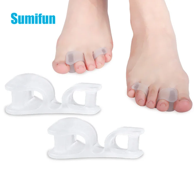 

2pcs=1pair Silicone Gel Straightener Two Hole Toe Separator Fingers Protector Bunion Adjuster Hallux Valgus Foot Care Pedicure