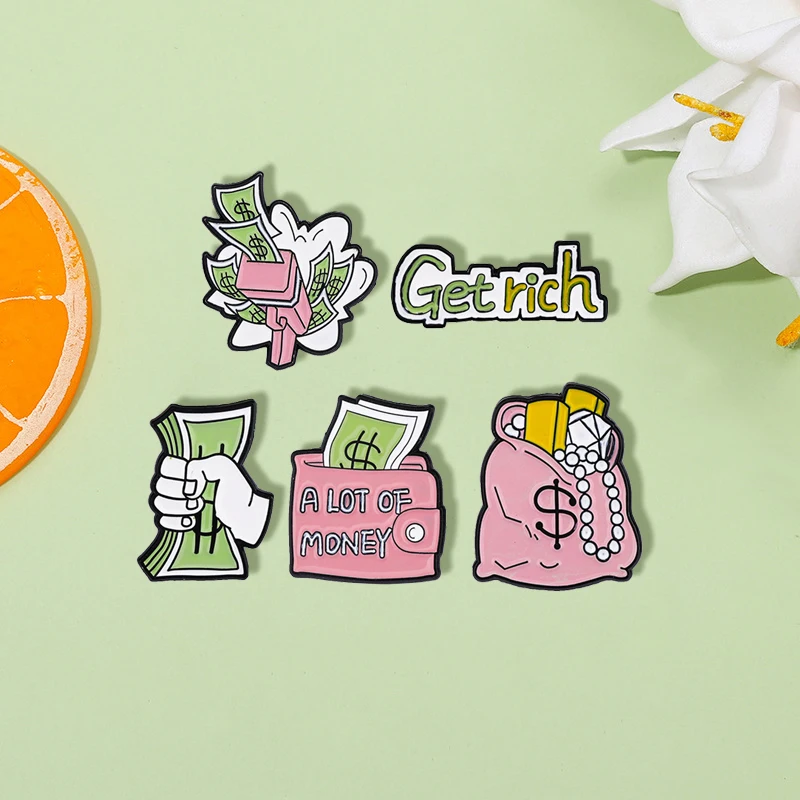 Розовый кошелек эмалевые булавки Творческий мультфильм получить богатый денег