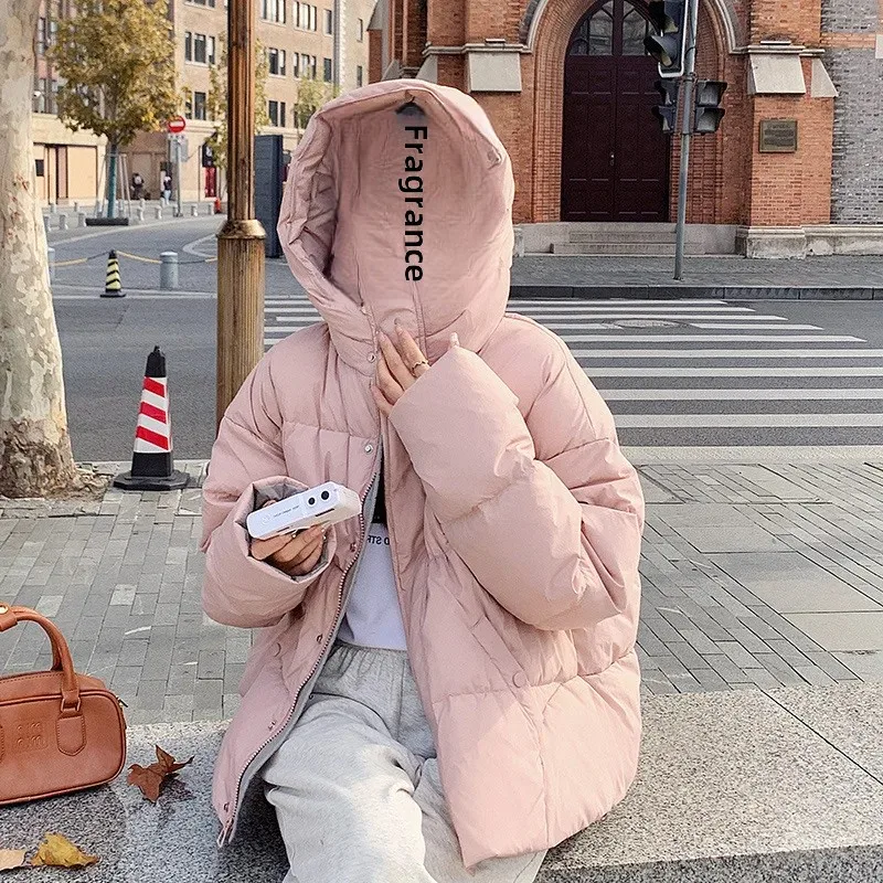 Женский пуховик с капюшоном Hangzhou Yilin Limited Company розовый в Корейском стиле придающий