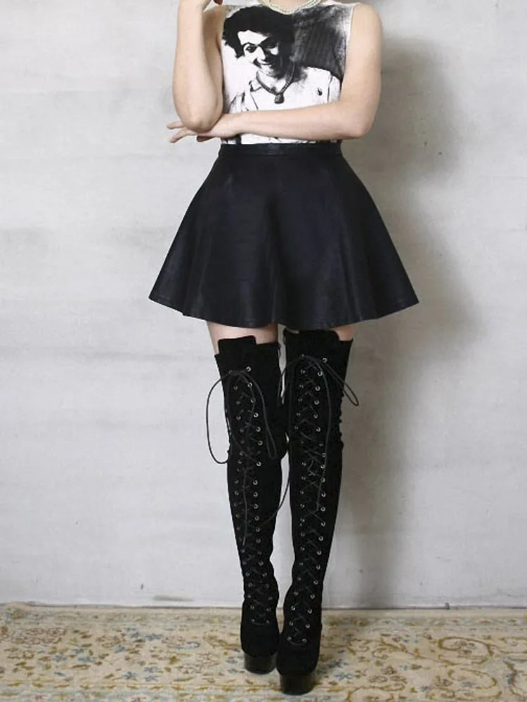 Winter Girl Female Work Shoes Flock Lace Up Thick Over The Knee Boots 6 Inch High Heel Boots Party Shoes 15cm Long Boots Stage