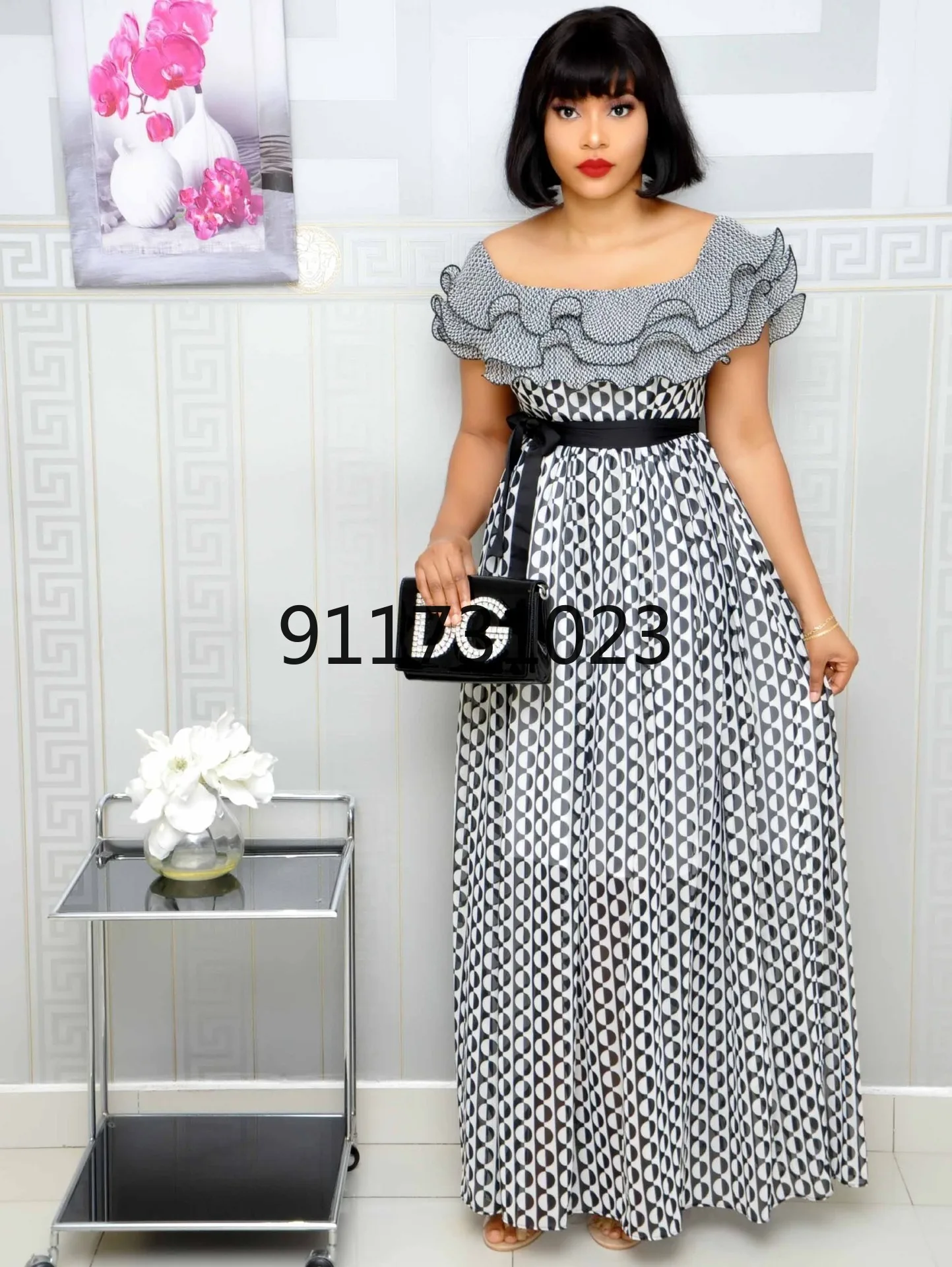 

Black Office Lady Commuter Print Sleeveless 5XL Casual Long Dress