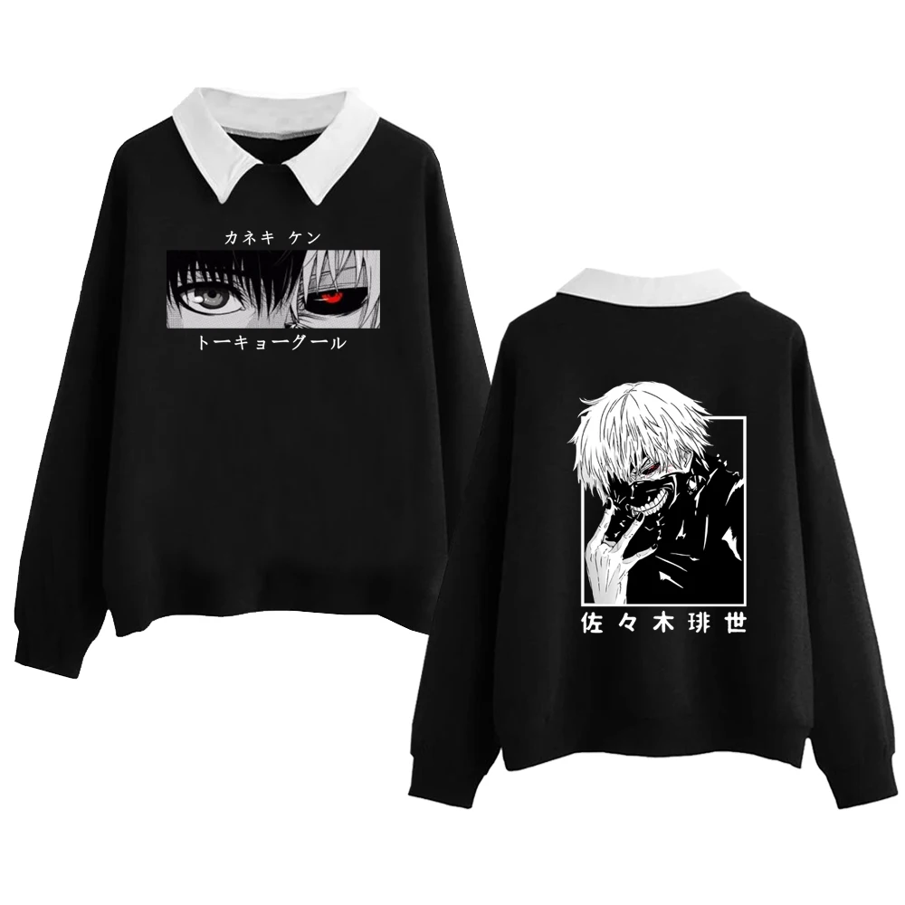

Токийский Гуль, Аниме толстовки Ken Kaneki с графическим принтом, контрастный воротник, спущенные плечи, Повседневный пуловер с длинным рукавом,...