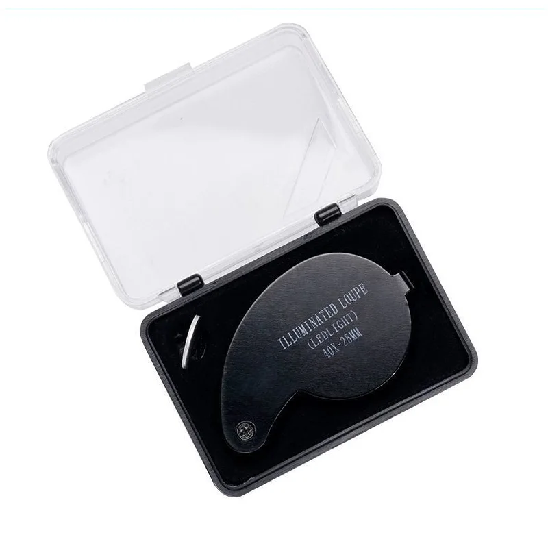 40X Foldable Magnifier with LED Light Portable HD Handheld Magnifying Glass for Jewelry Coins Stamps Antique Identification Tool