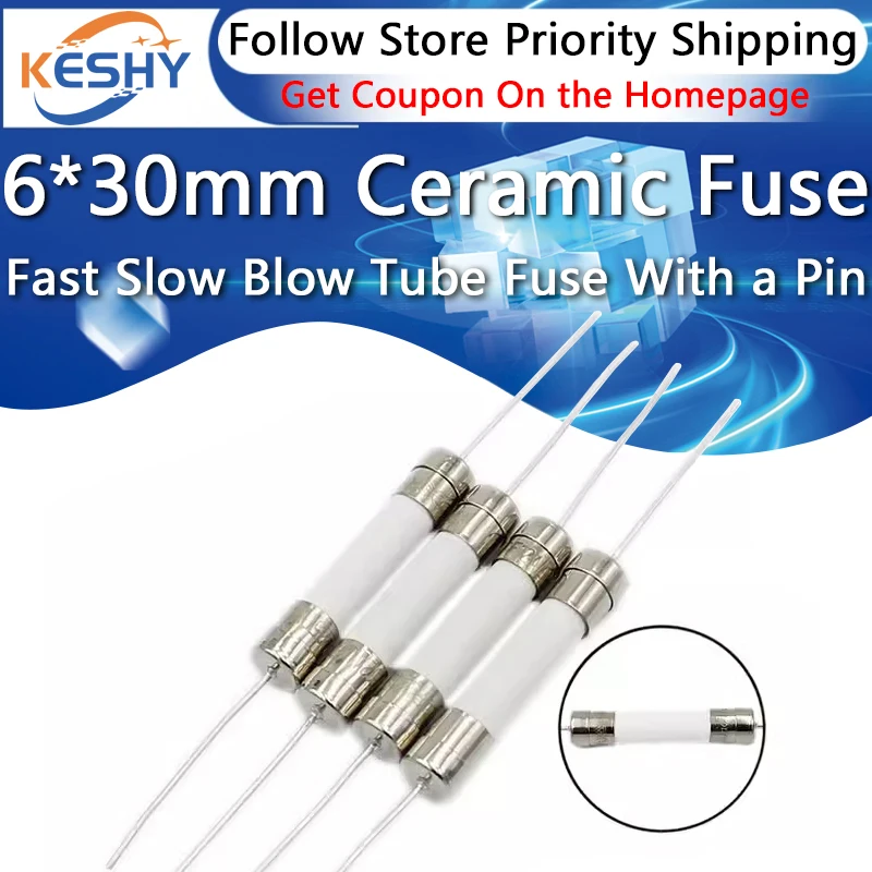 

10 шт. 6*30 мм керамический предохранитель, быстродействующий, медленный, трубчатый предохранитель со штифтом 6X30 мм, 250 В, 8 А, 10 А, 12 А, 15 А, 20 А, 25 А, 30 А