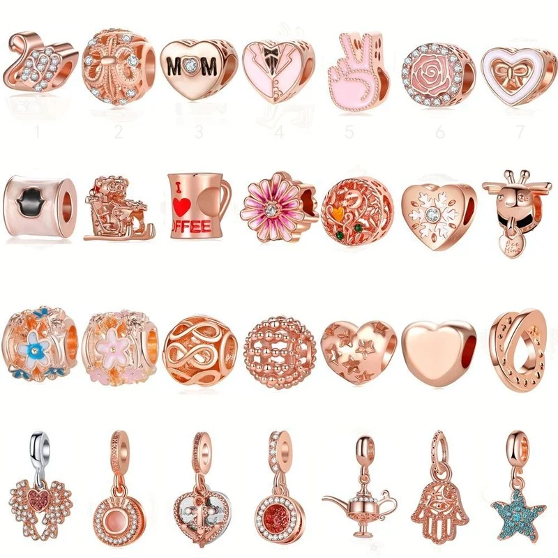 

Girly Rose Gold Beaded Bracelet Pendant Summer Romantic Sparkling Jewelry Valentine's Day Gift