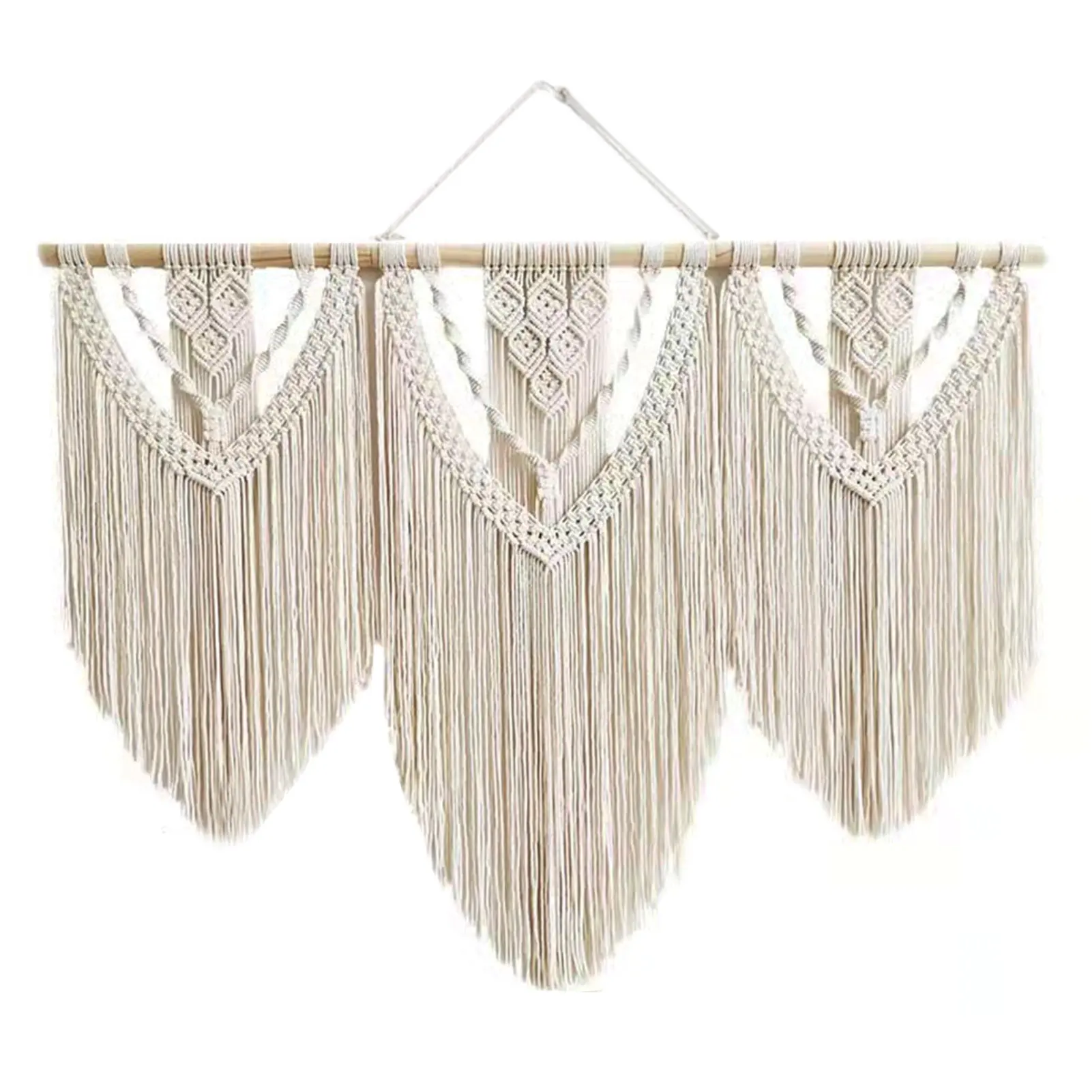 

Living Room Large Bedroom Tassel 110 X 82cm Macrame Tapestry With Wooden Stick Wall Hanging Wedding Hand Woven Curtain