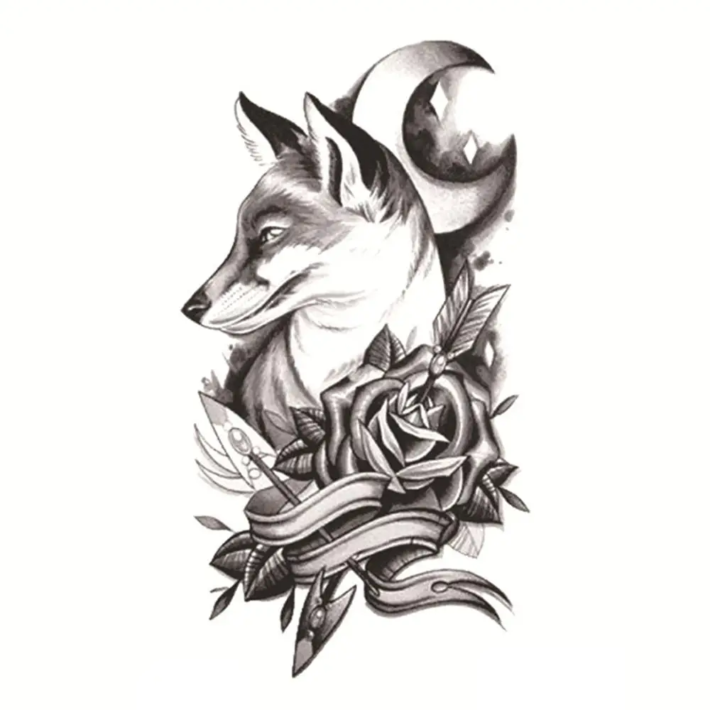 Водостойкая 3D наклейка с татуировкой на ногу черная роза бабочка