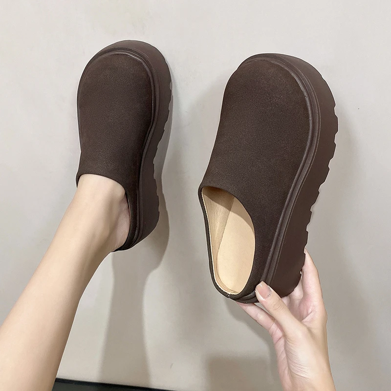 Винтажные женские теплые хлопковые шлепанцы на платформе и каблуке модные туфли