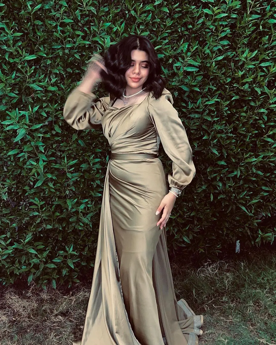 

Винтажное платье-Русалка для выпускного вечера, с длинным рукавом и квадратным вырезом, плиссированное, в пол, официальные платья на молнии сзади