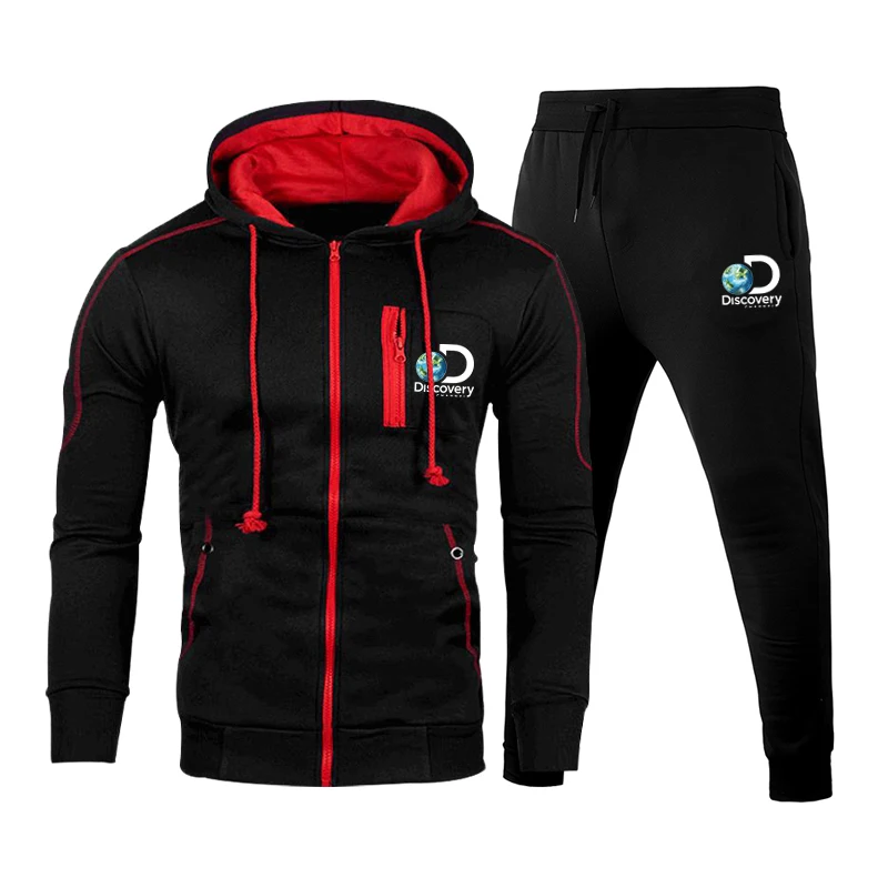 

Spring and Autumn Men's New Cardigan Multi-zipper Hooded Sweater Casual Entertainment Sports Sweater Pants Suit