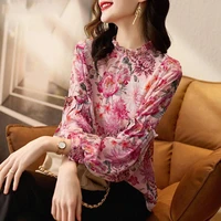 spring and autumn new ruffled puff sleeve bottoming blouse women long sleeve floral chiffon shirt top s 4xl