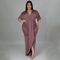 plus size women elegant dresses solid v neck ruffle dresses 2022 summer party club outfit lady fashion prom evening gowns