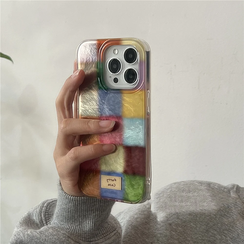 Фото Милый клетчатый чехол Dopamine Color Block Match для Oppo A3x A3 A60 A79 A78 A98 A58 A38 A57 A76 A71 A94 A16 A15 A93 A31 4G 5G Cover №2