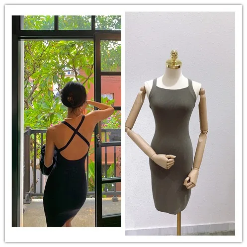 

Женское трикотажное платье-футляр без рукавов, с открытой спиной