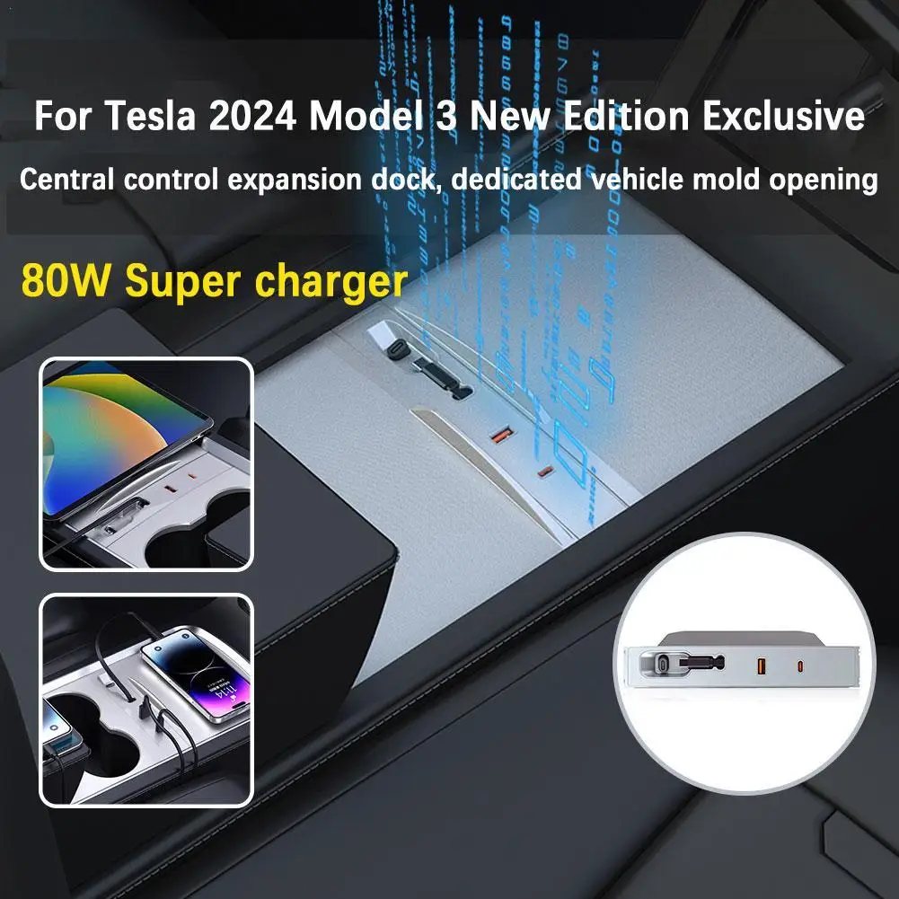 

Expansion Dock Station For Tesla New Model 3 80W PD Type C Hub Quick Charger USB Hub Extension Center Console Smart Sensor