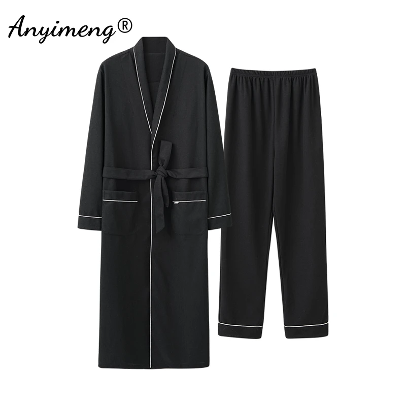 

Роскошный мужской халат на осень и зиму, вязаный Вафельный Халат с длинным рукавом и воротником-шалью, мужские халаты, элегантное мужское ки...