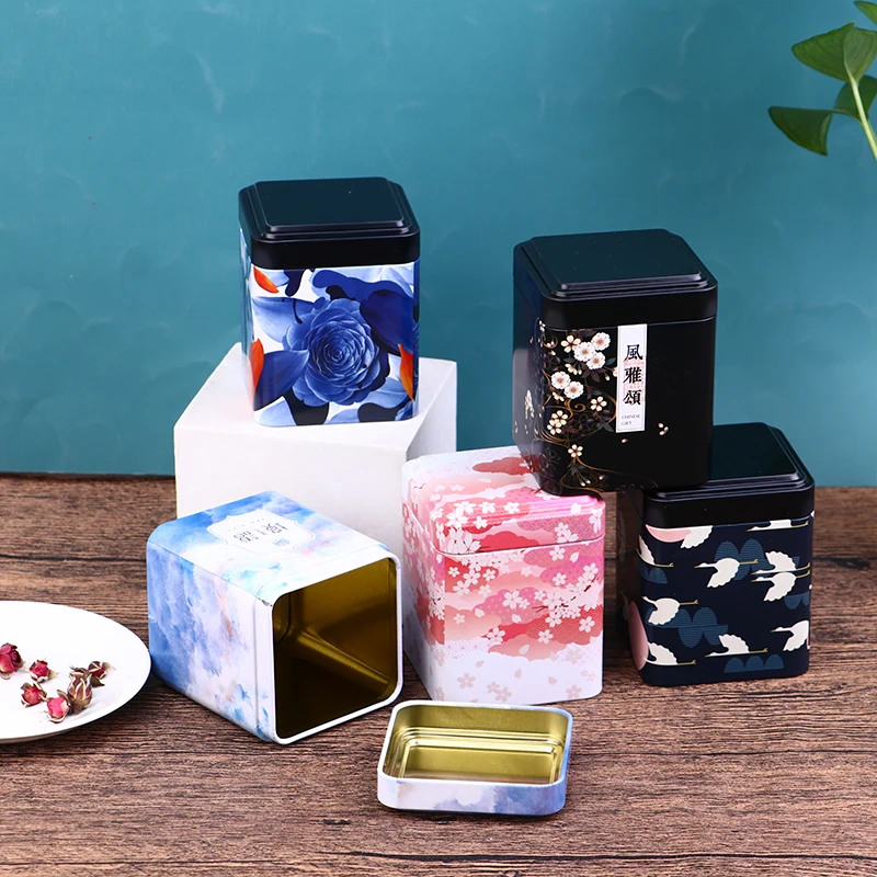 

50g Portable Tea Sealed Box Kitchen Storage Container Jar Tin Square Can Candy Iron Canister Vintage Tea Emepty Box Home Use New